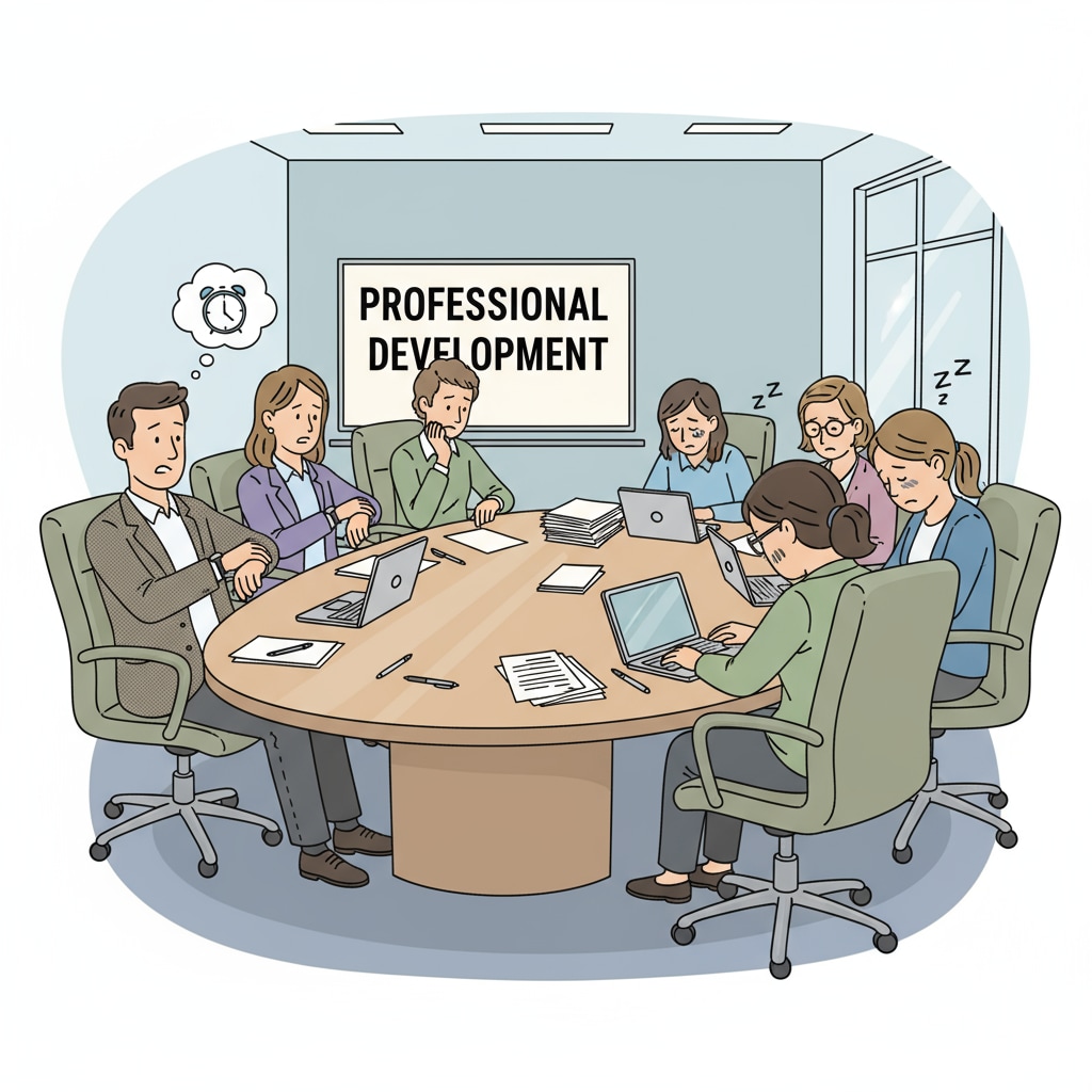 Teachers exhausted during a meeting due to excessive workload