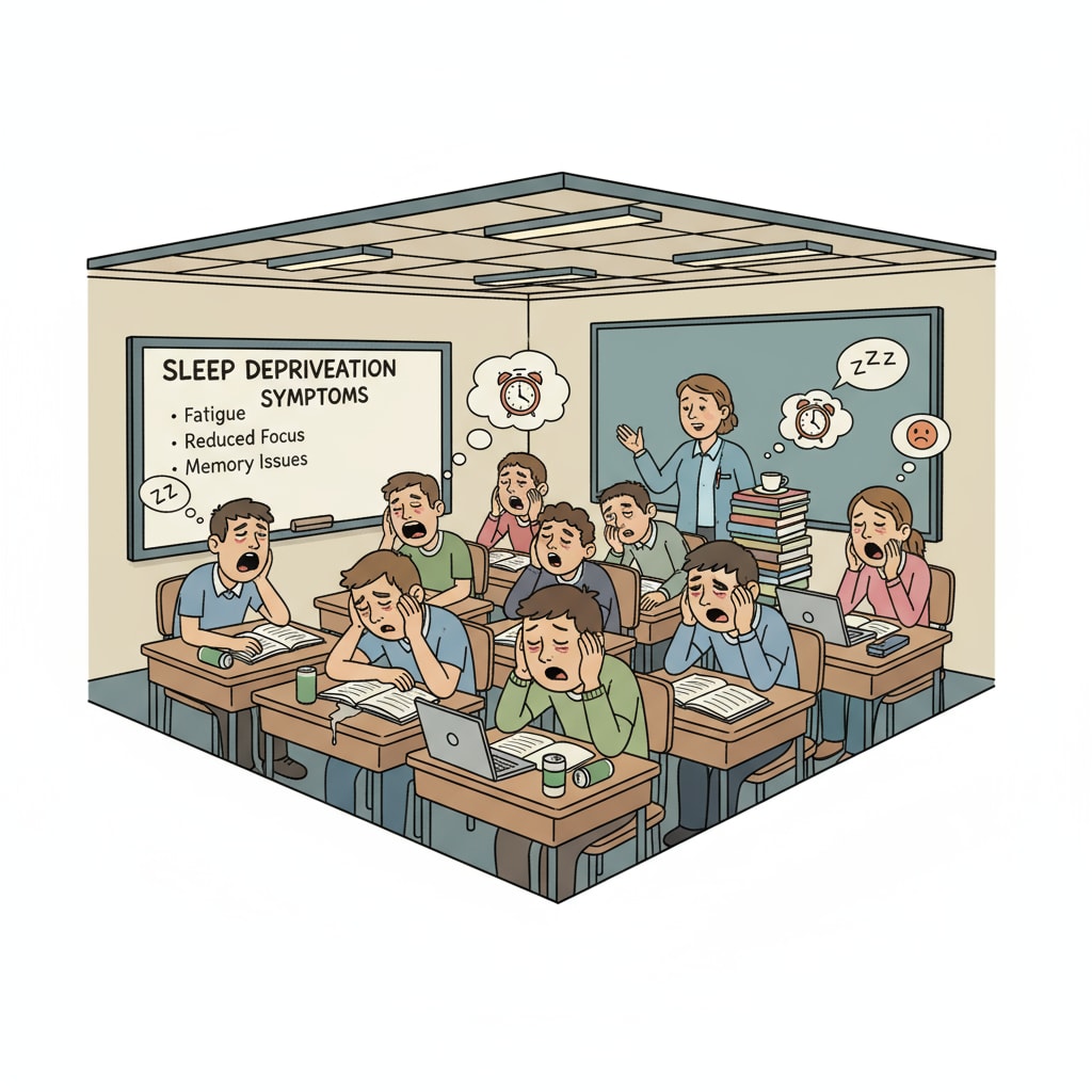Tired students in a classroom suffering from sleep deprivation related to mental health and lack of student autonomy