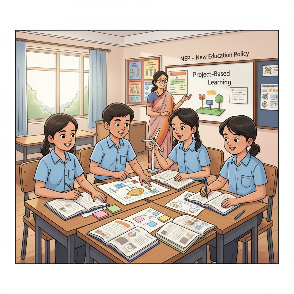 Students in an Indian classroom under the New Education Policy implementation