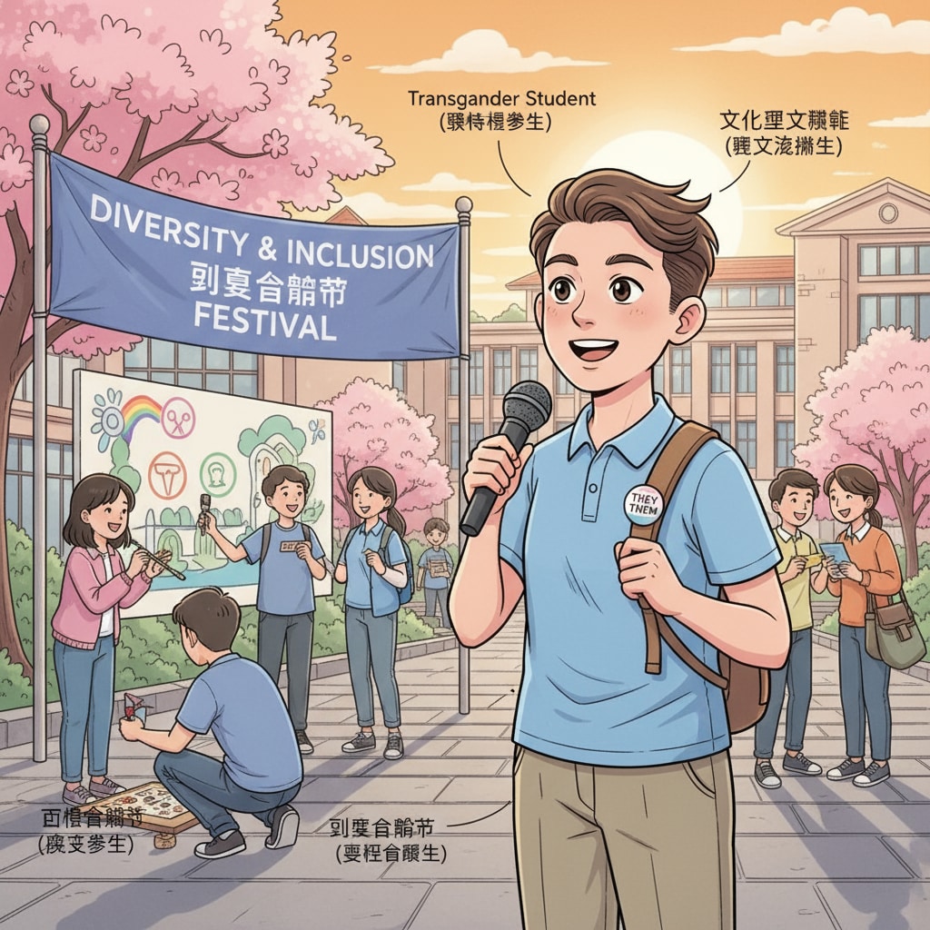 Transgender student participating in an Asian university campus event
