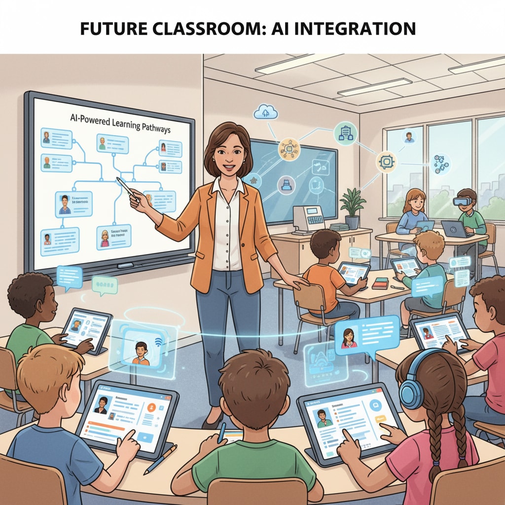 Students using AI tools in a K12 classroom related to artificial intelligence, higher education, and job automation