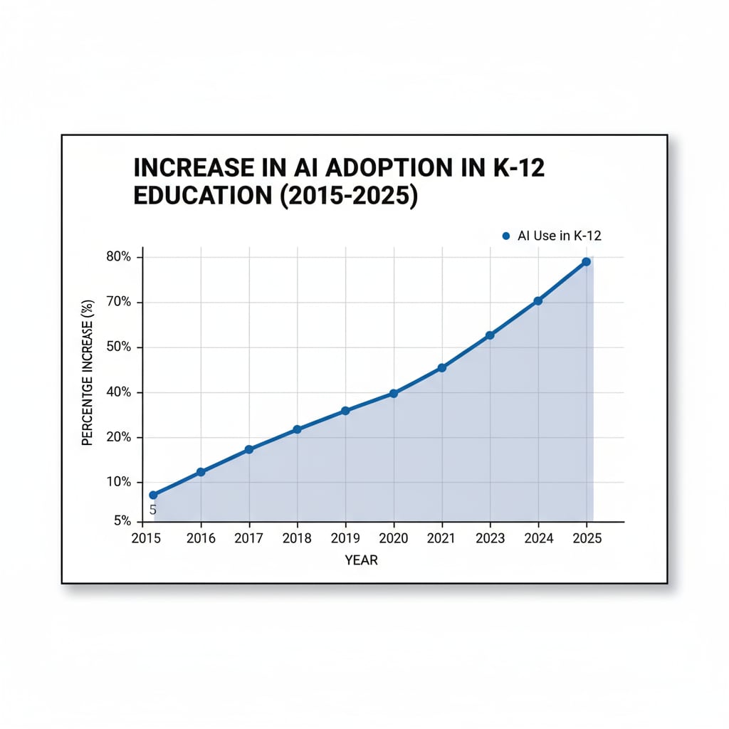 Graph showing the growth of AI use in K12 education in relation to artificial intelligence, higher education, and job automation