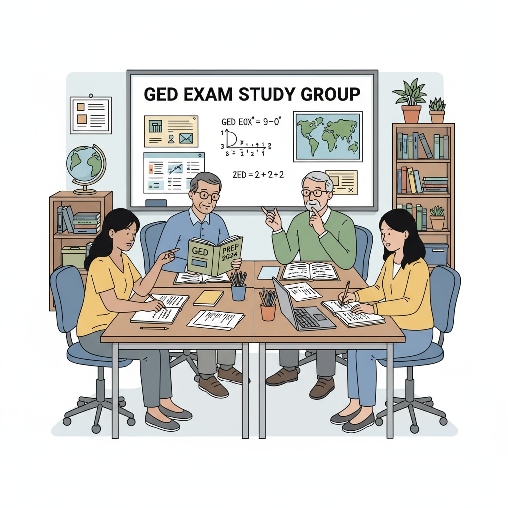 Students studying for GED exam in a classroom related to high school dropouts and community college path