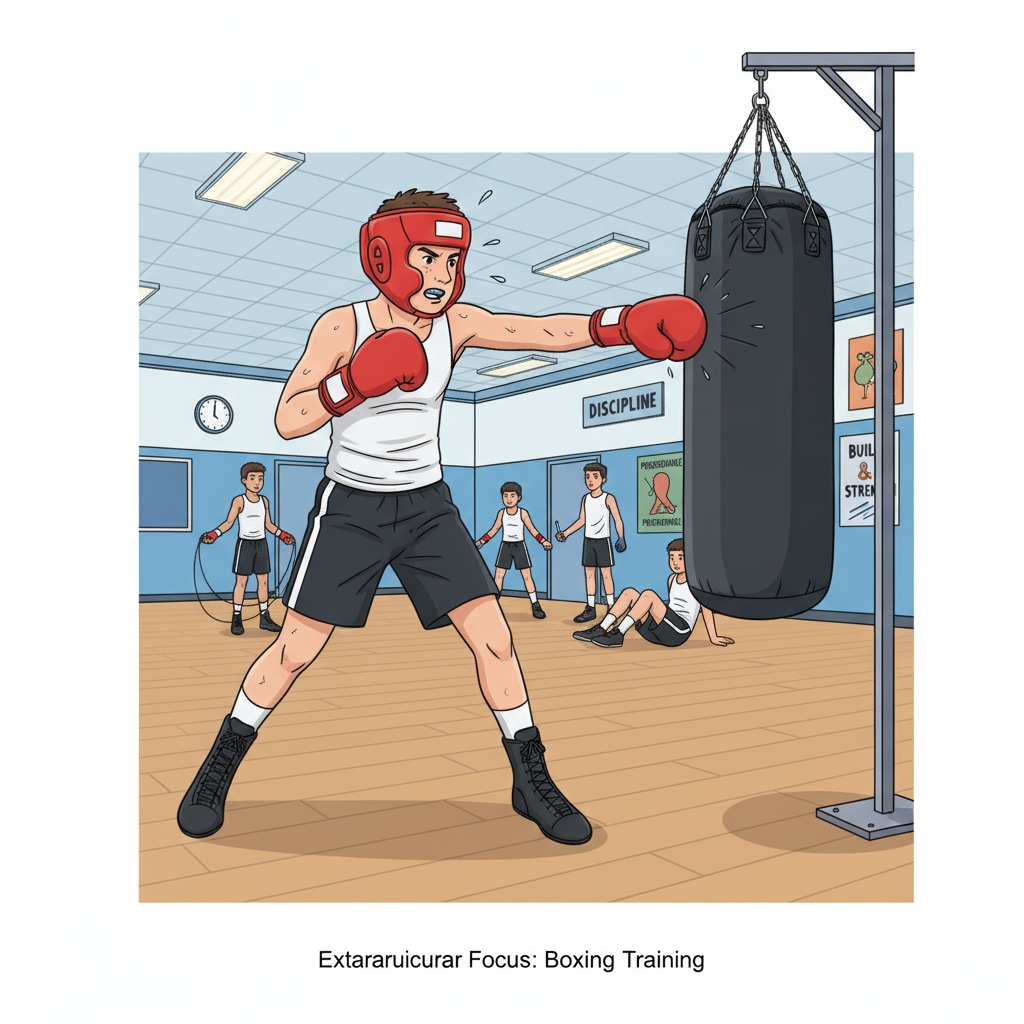A K12 student practicing boxing as an extracurricular activity relevant to college applications