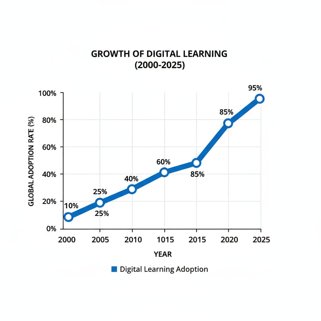 Graph depicting the growth of digital learning relevant to the free learning platform.