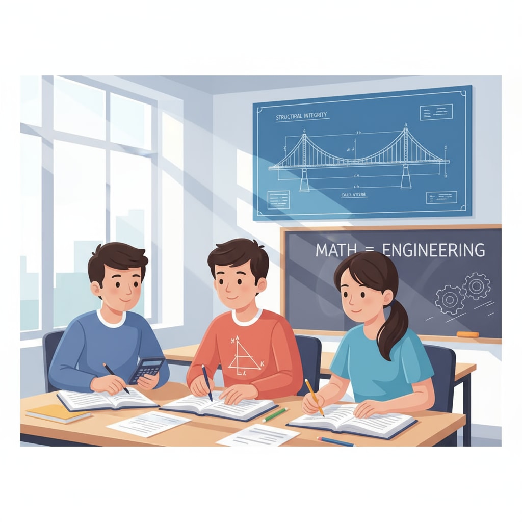 Classroom scene with engineering blueprint related to engineering to math education career transition