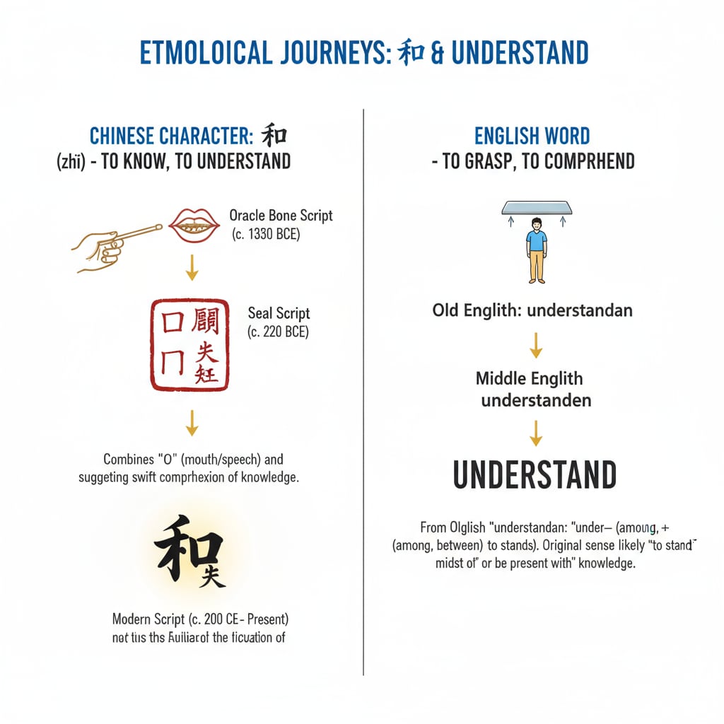 Etymology of '知' and 'understand' in relation to language and cultural thinking