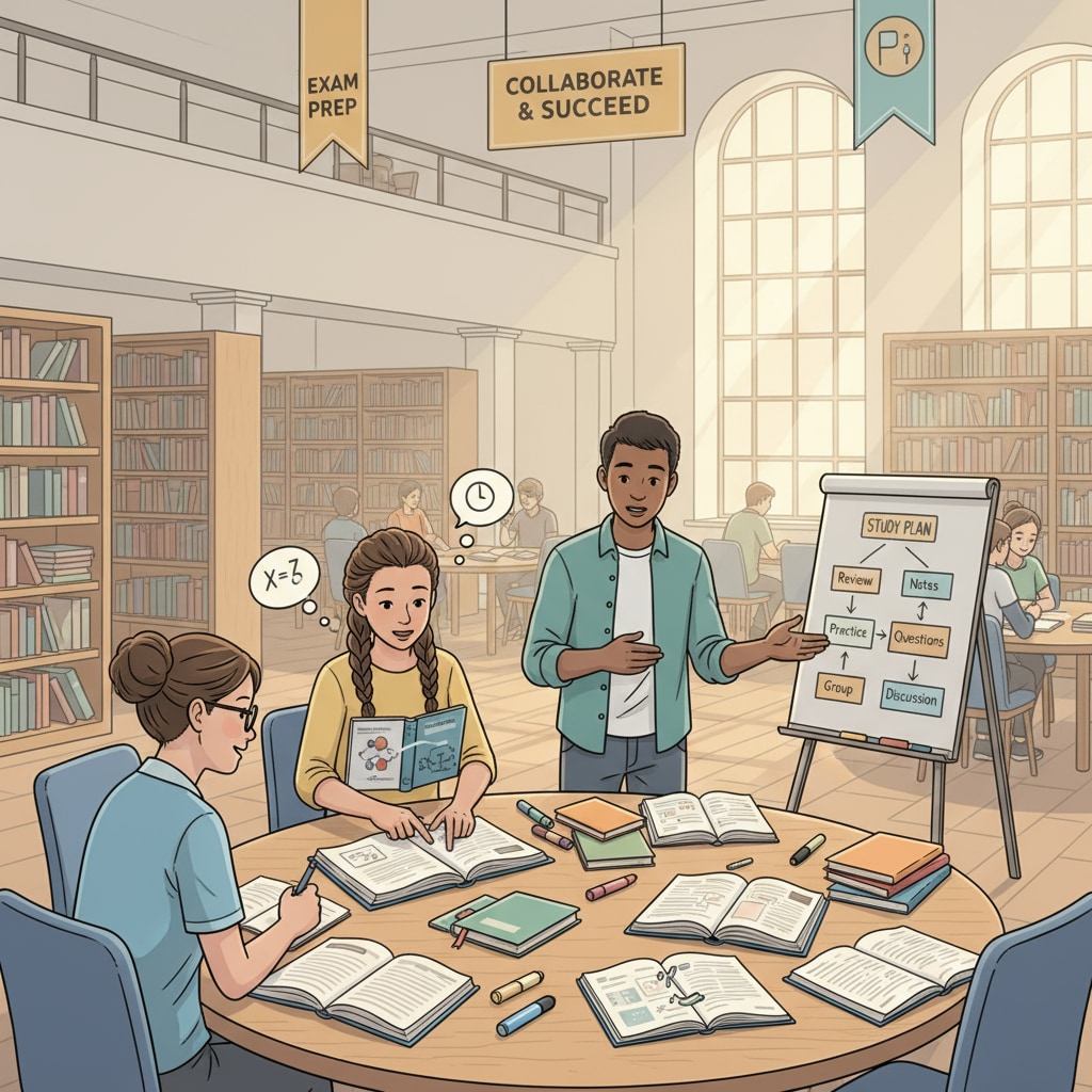Students engaged in exam preparation in a library setting