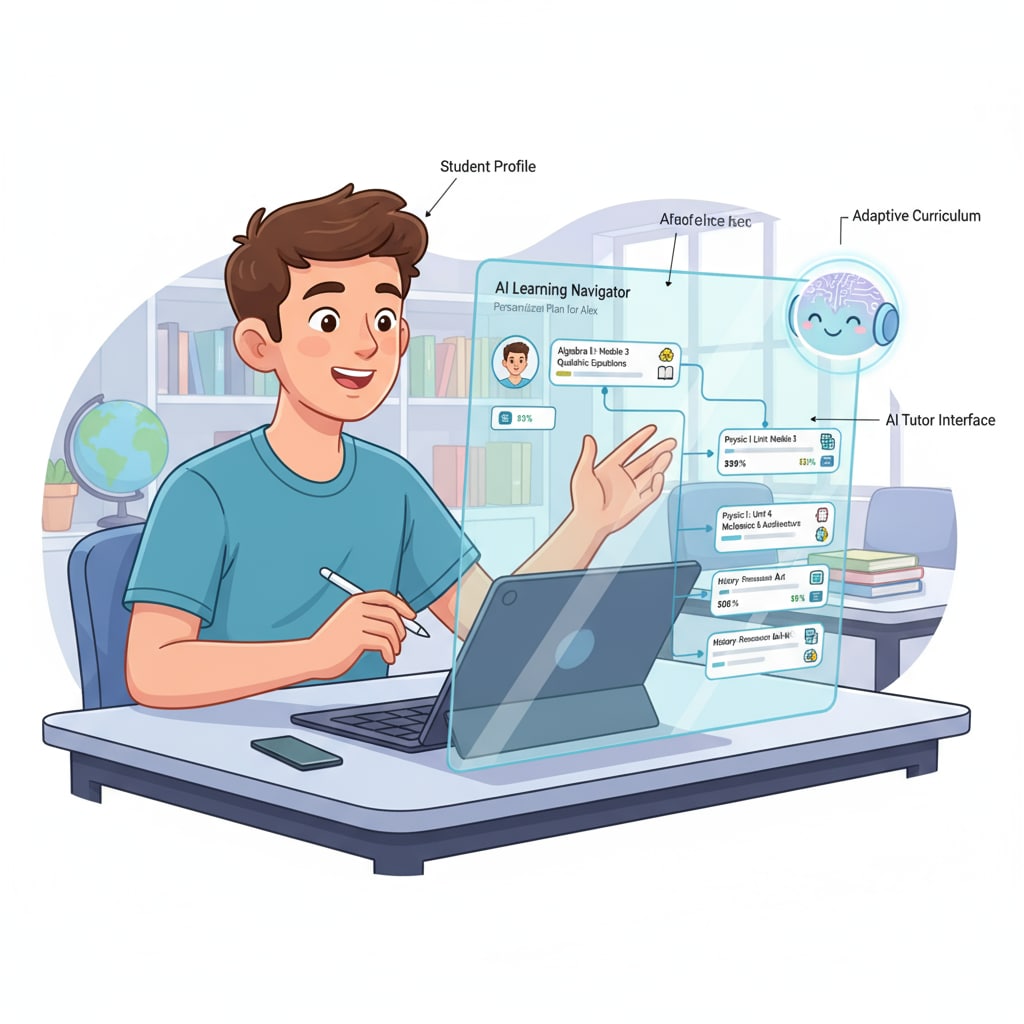 A student interacting with AI in an educational context, related to artificial intelligence, education, and machine learning.