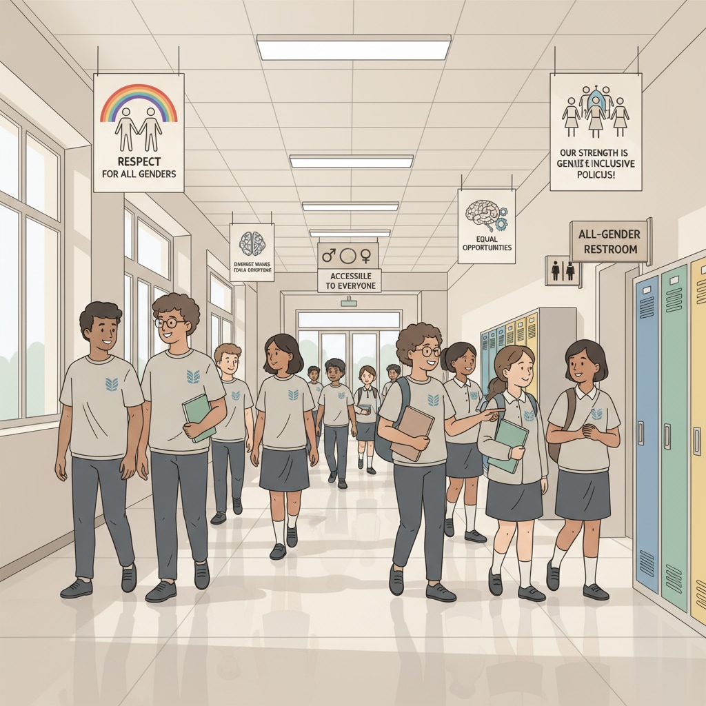 Students in a school corridor related to the implementation of gender policies in Fairfax County schools