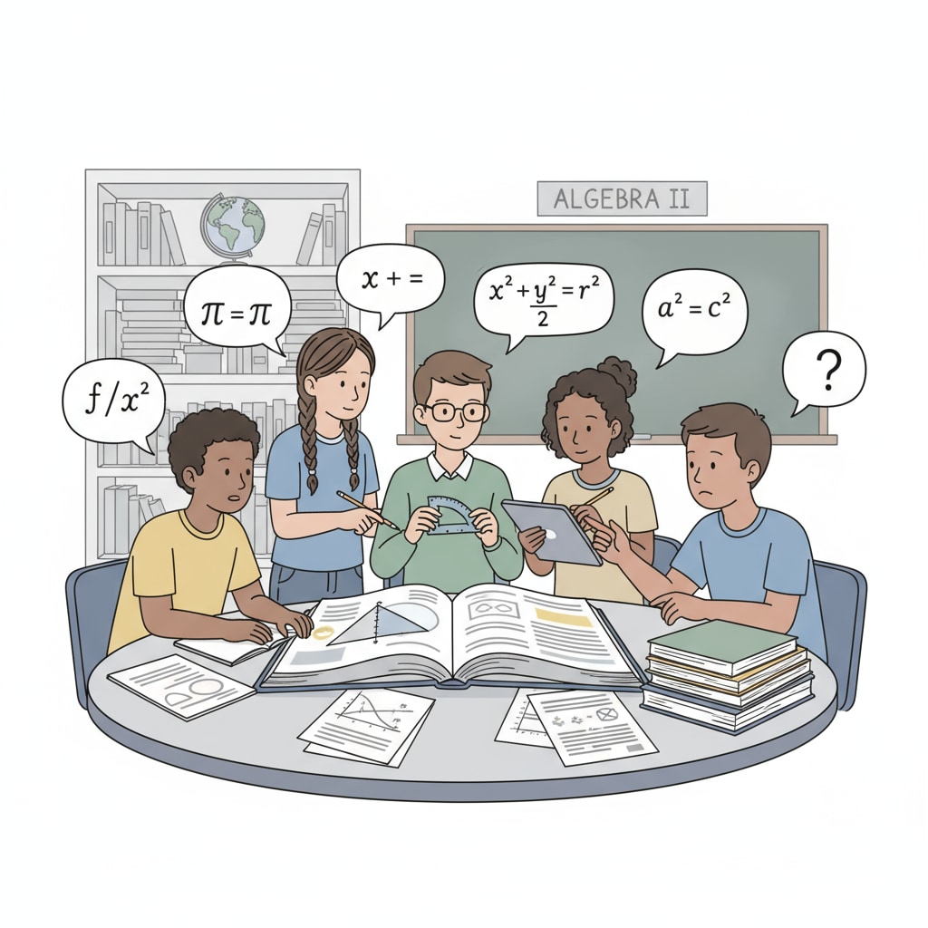 Students studying high school math together for better understanding and performance.