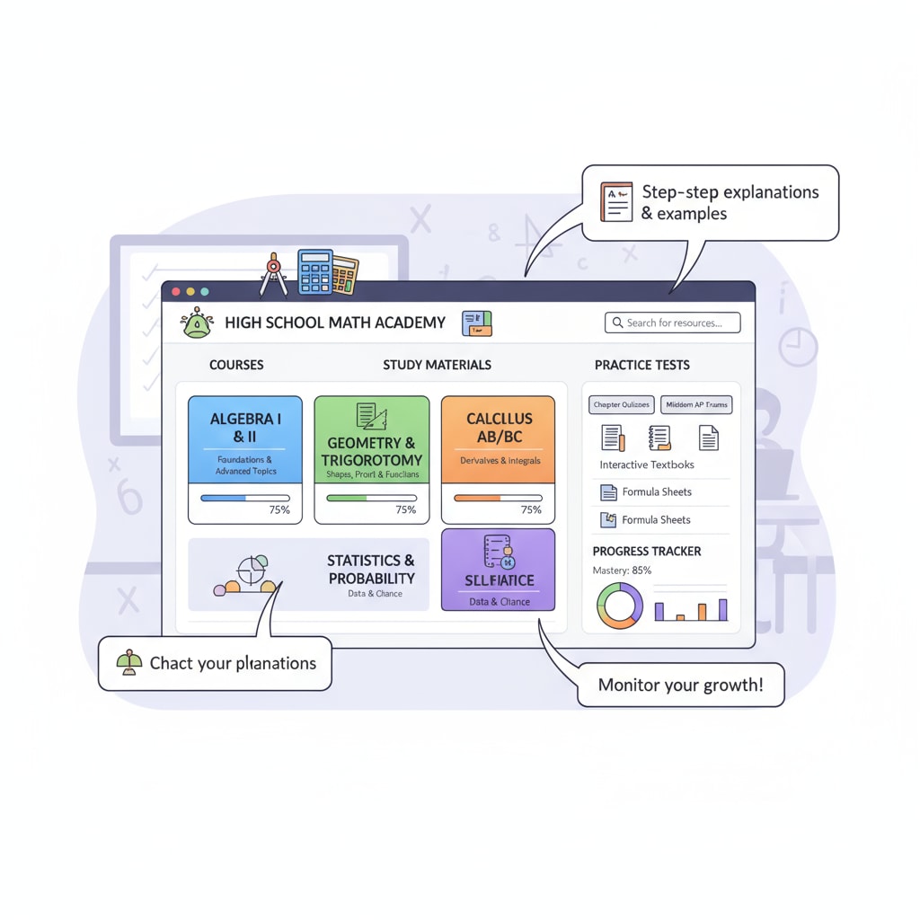 Online platforms interface for high school math learning to access quality resources.