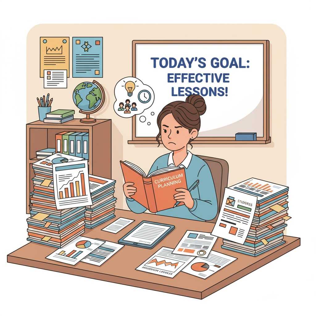 A teacher struggling with data recording while planning a lesson