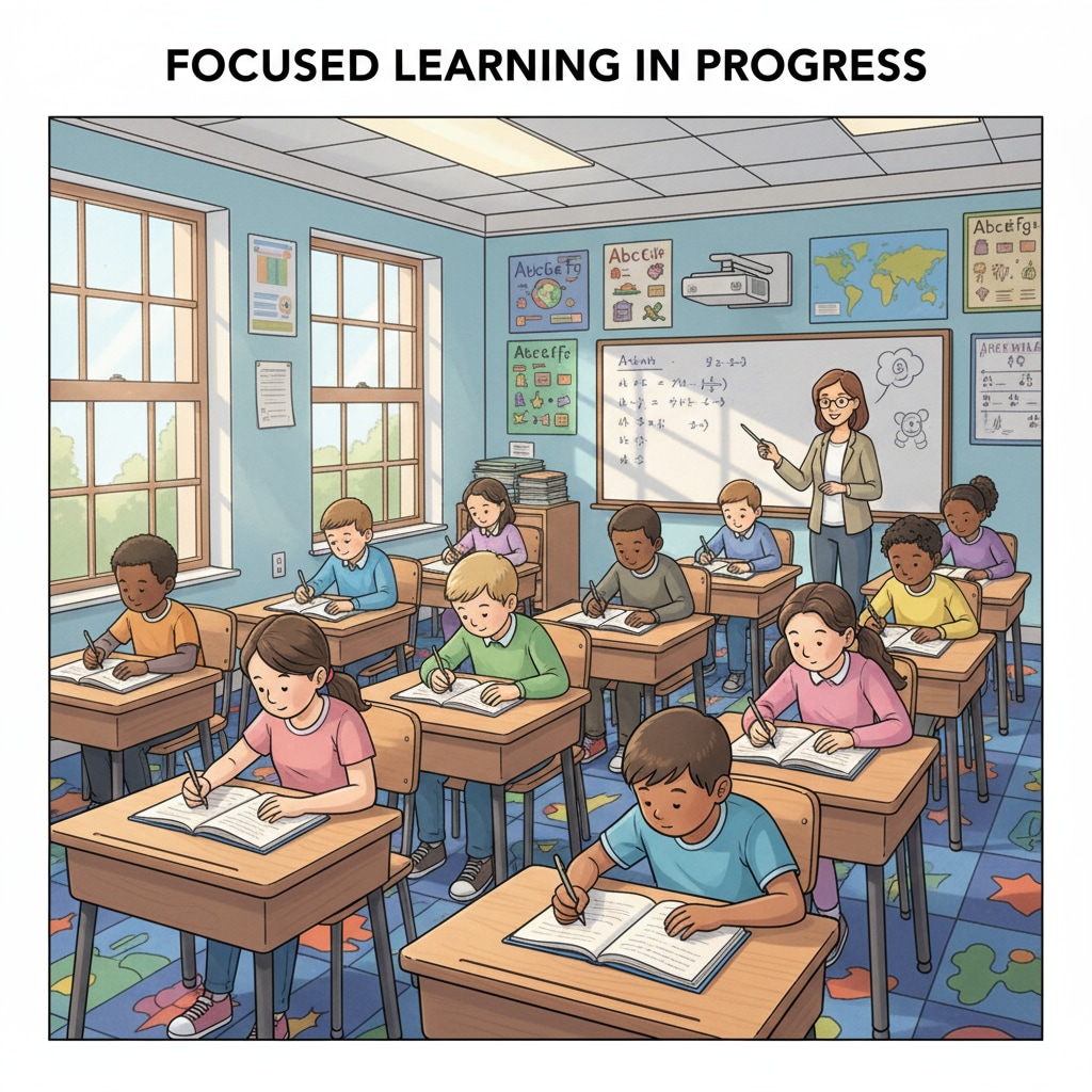 K12 students demonstrating good concentration and cognitive focus during study