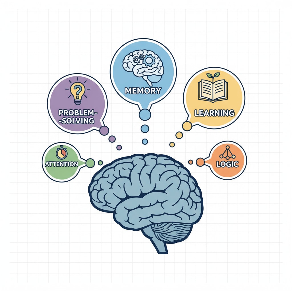 Representation of cognitive functions in the brain related to thinking and focus