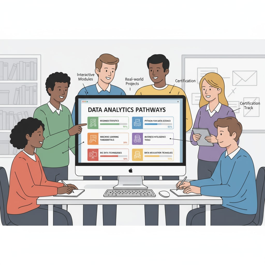 Students exploring free data analysis courses on an online learning platform