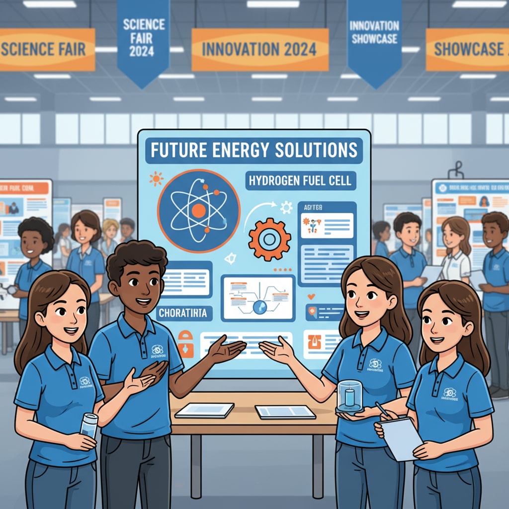 Students presenting their project at a science competition for their STEM college applications