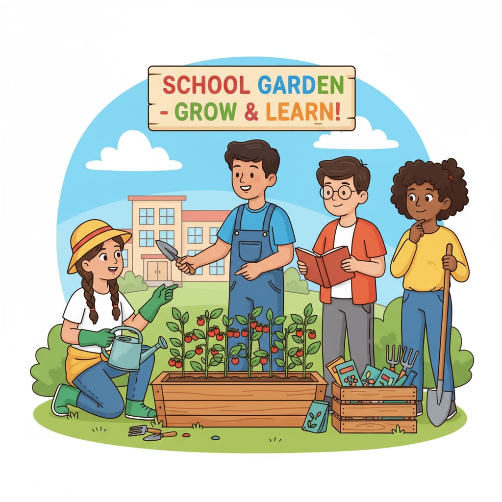 Students enhancing social-emotional skills through hands-on work in the school garden.
