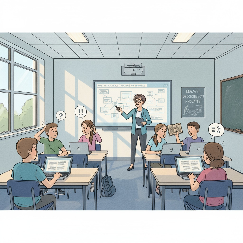 Ninth-grade students confused during a literary work discussion in an English classroom.