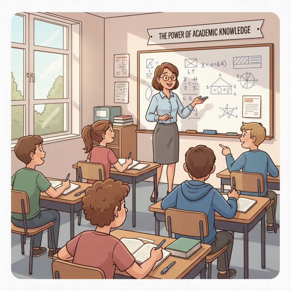 A classroom scene related to school education focusing on academic knowledge.
