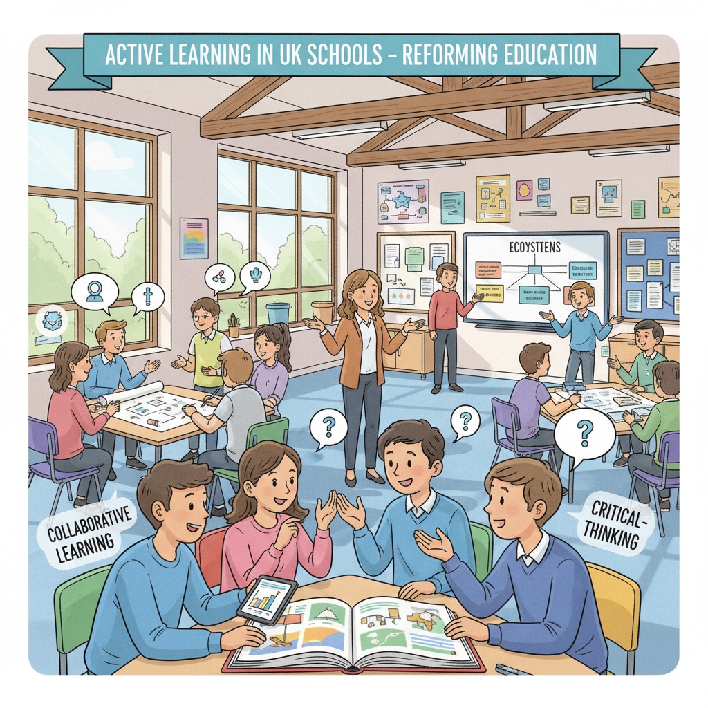 Classroom in a UK school related to UK education system, curriculum reform, and student assessment methods
