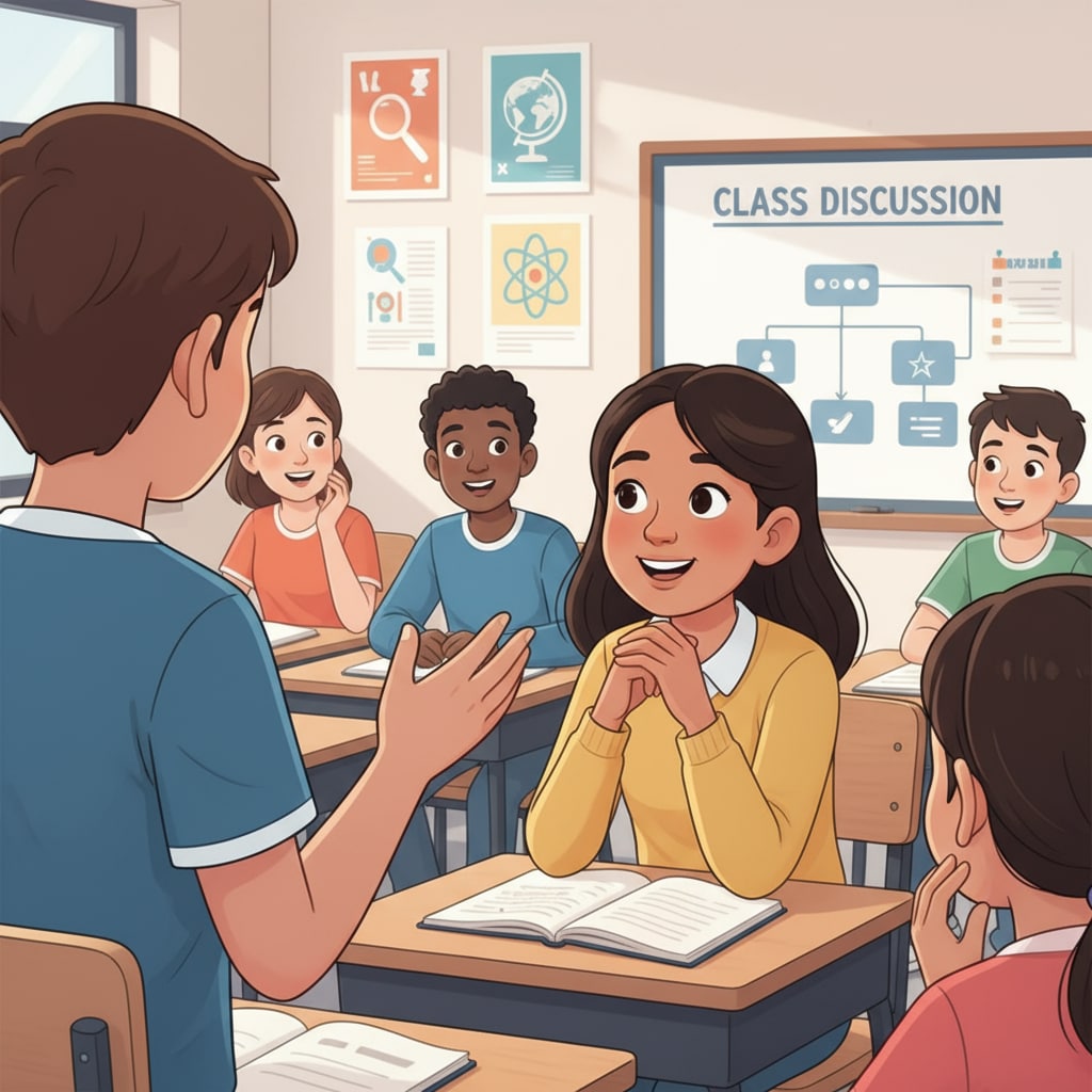A K12 student practicing active listening during a classroom discussion