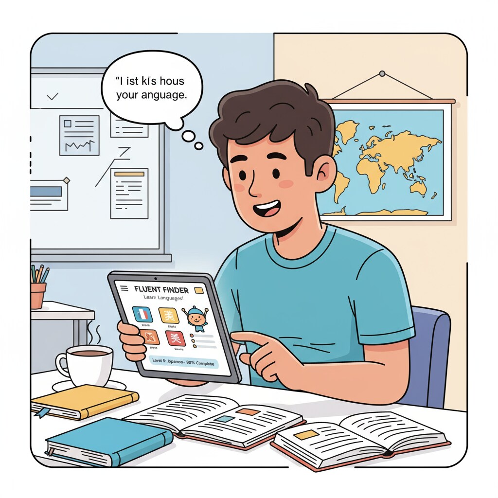 A student enjoying language learning with an app, related to language learning, multilingualism, and learning methods
