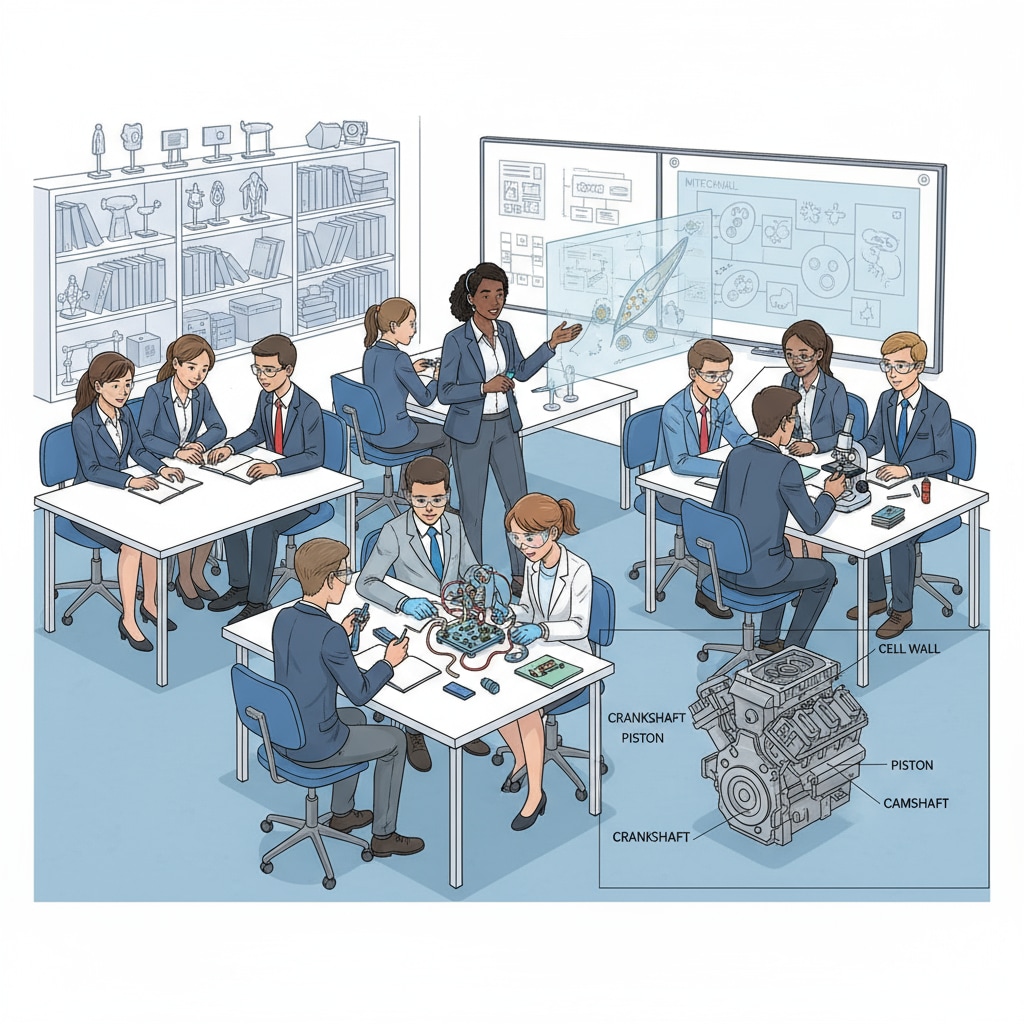 Students in a professional school classroom engaging in hands-on learning related to teaching methods, curriculum goals, and student assessment