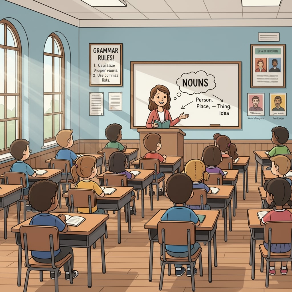 K12 classroom scene preparing students for future master's studies in English literature and creative writing