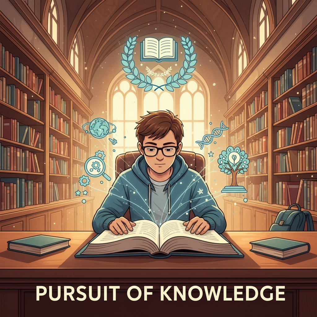 A student studying in the library, relevant to late enrollment, university anxiety, and time perception.