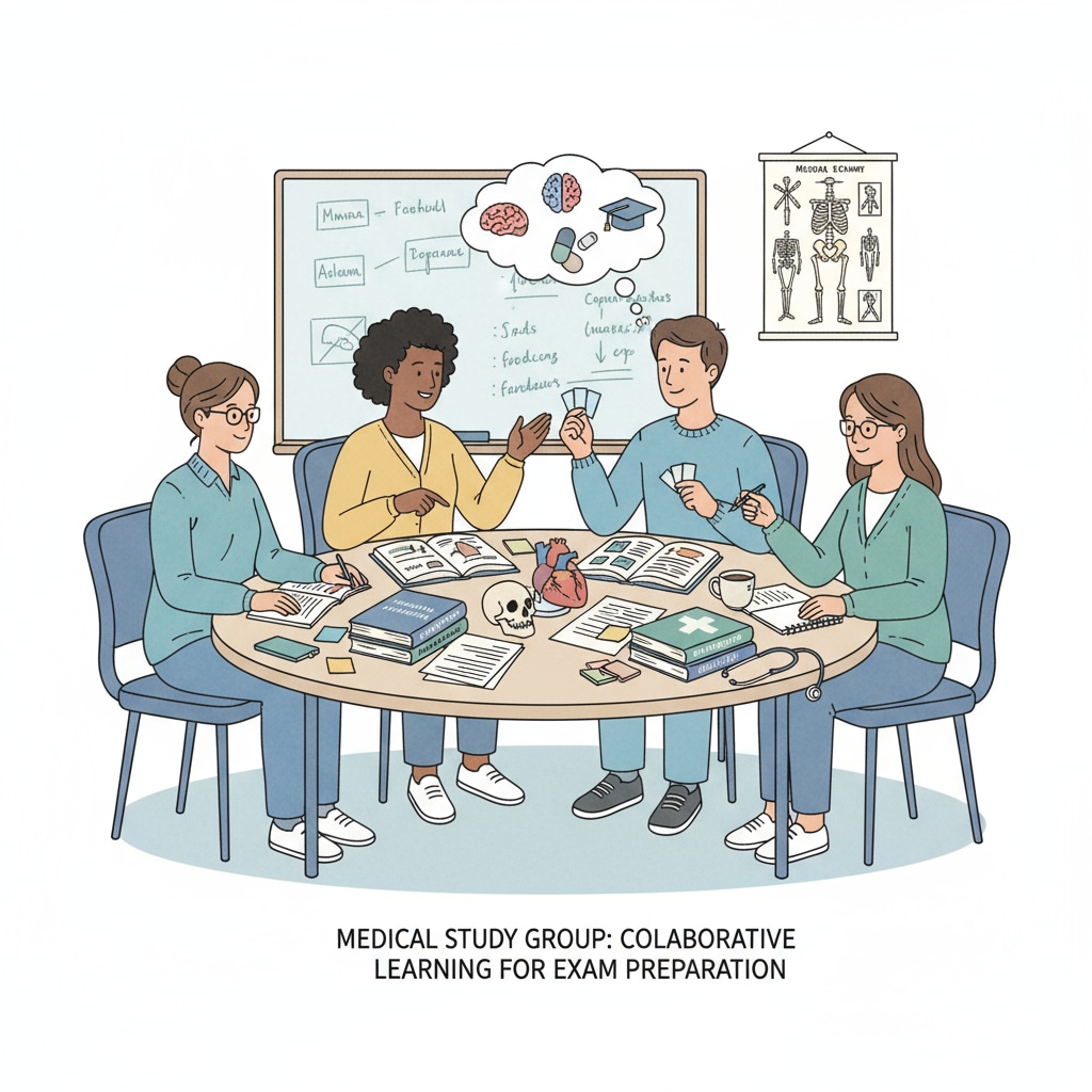 Students in a study group for medical school exams working together to address knowledge gaps and reduce anxiety