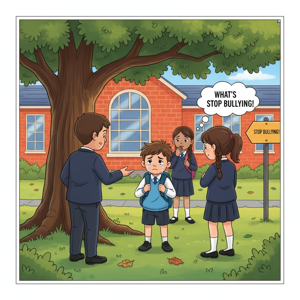A scene in a schoolyard related to school bullying, inaction of principals, and student safety