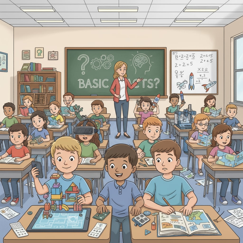 Classroom scene highlighting the imbalance in K12 education regarding basic knowledge