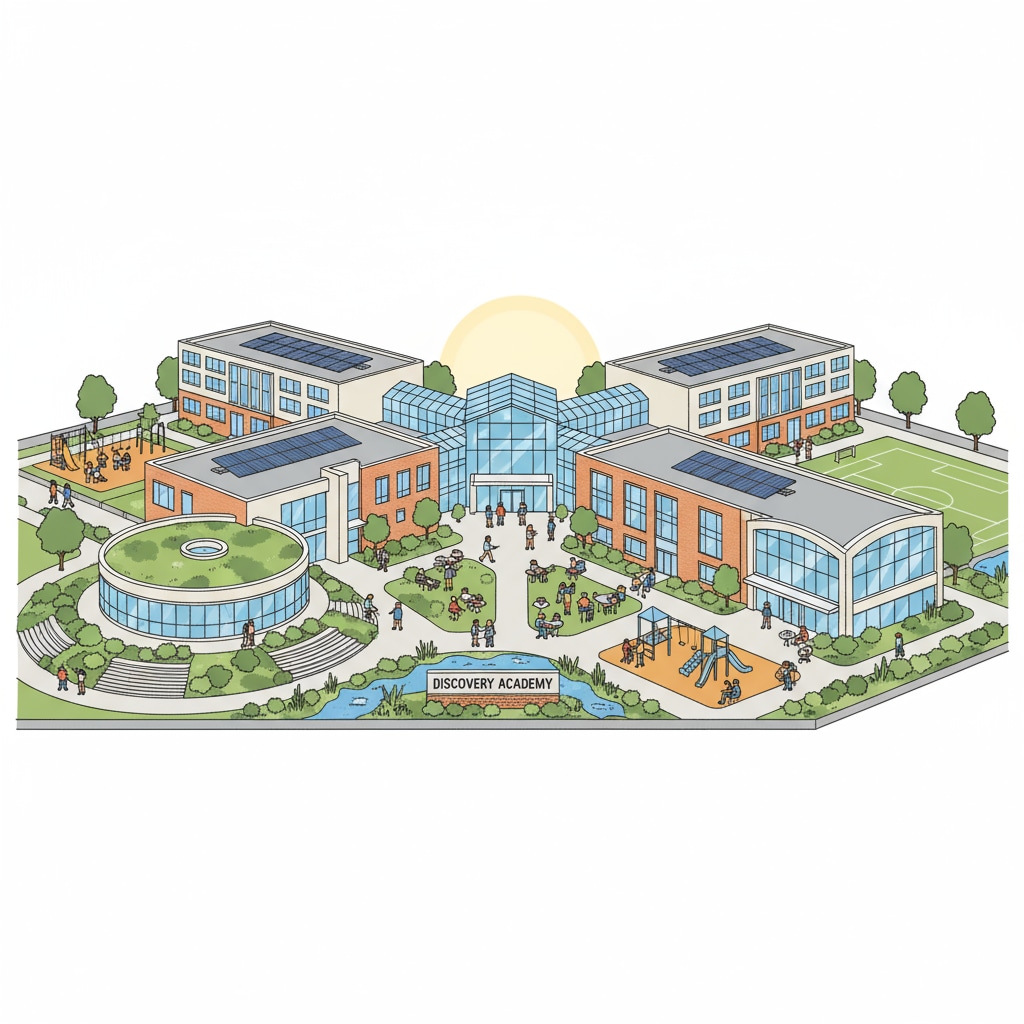 A modern K-12 school building showcasing architectural design for better learning spaces in line with teenager interests.