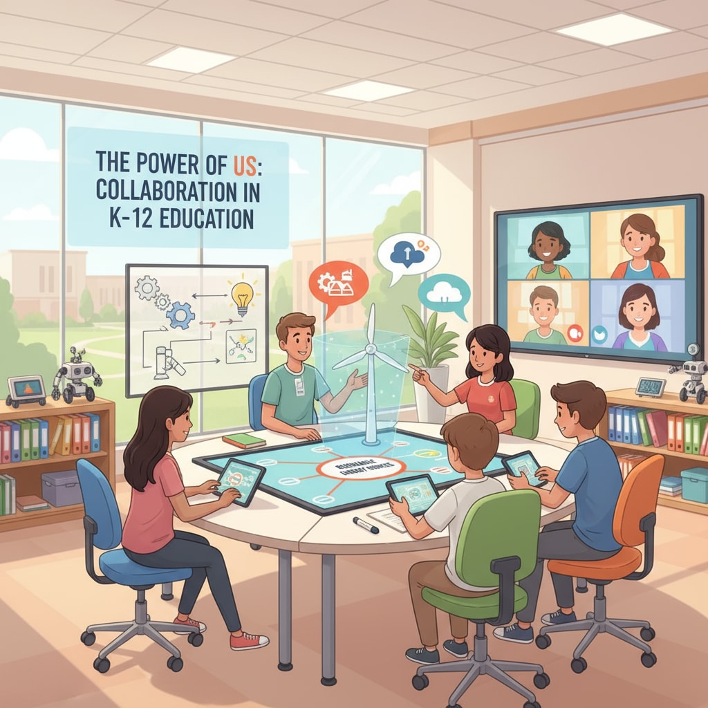 Teenagers collaborating in a well-designed K-12 learning space emphasizing the connection between architectural design and student interests.