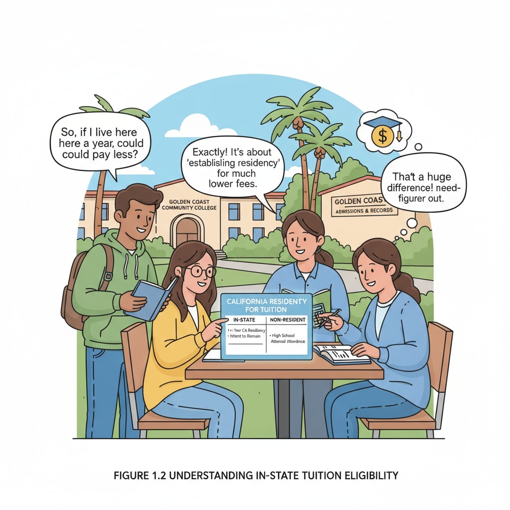 Students discussing in-state tuition eligibility at California community college