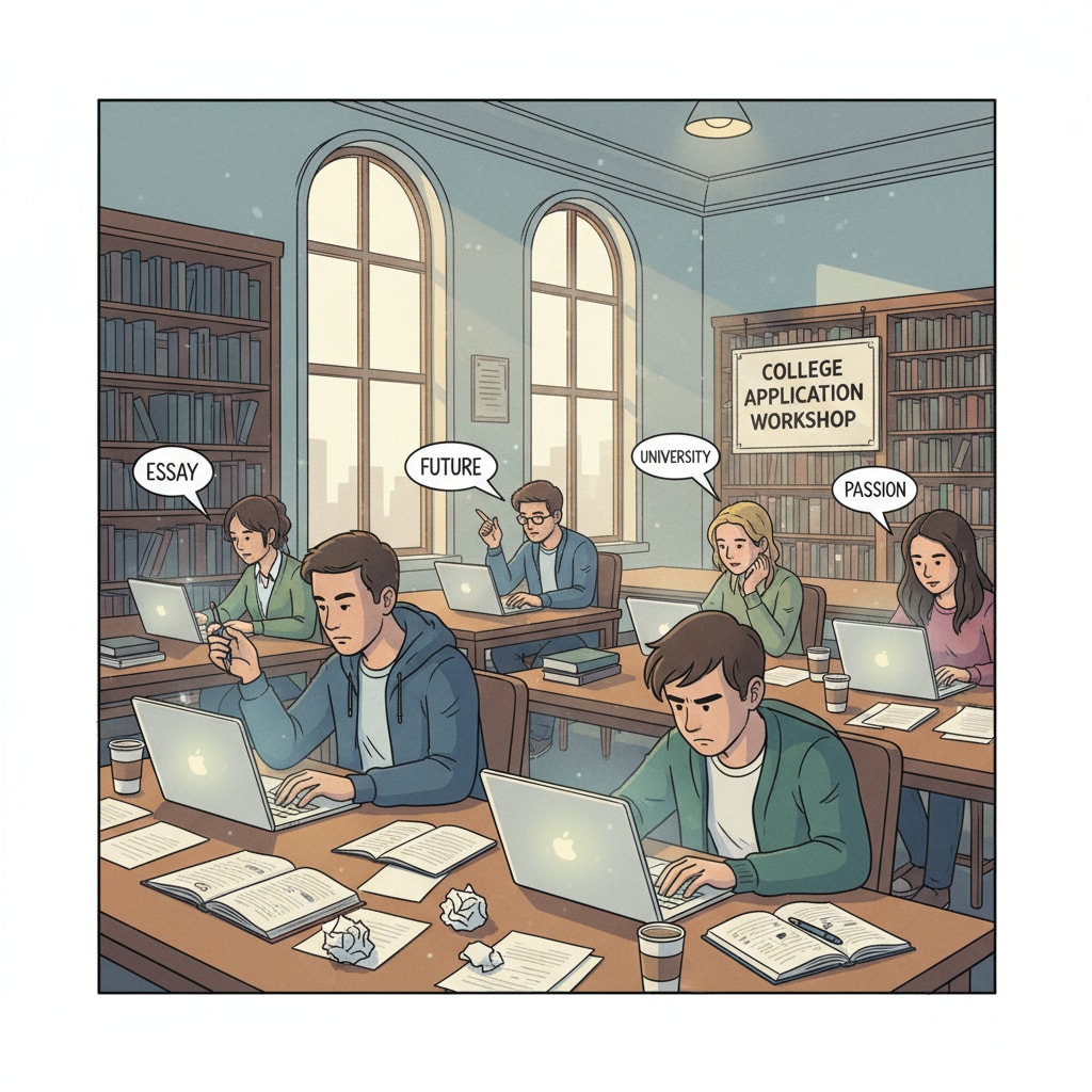 Students engaged in writing personal statements for college applications under the shadow of AI detection