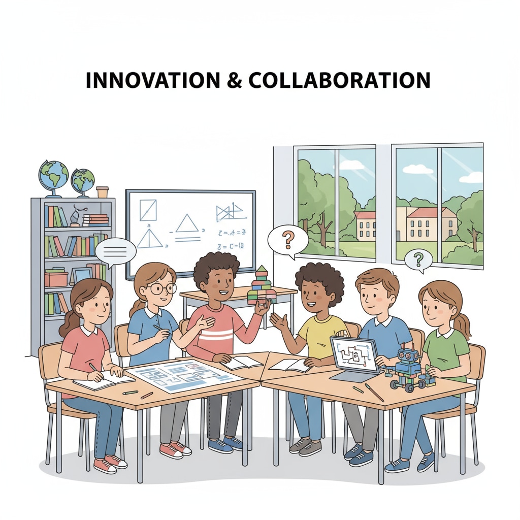 Group learning in a K12 classroom, promoting collaboration and idea sharing for enhanced learning effectiveness.