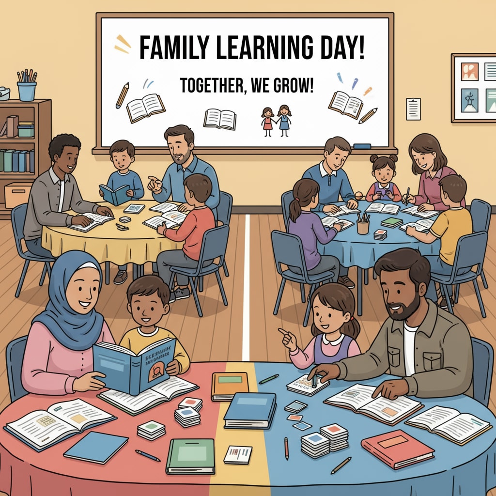 Low-income parents actively participating in family education at a school event