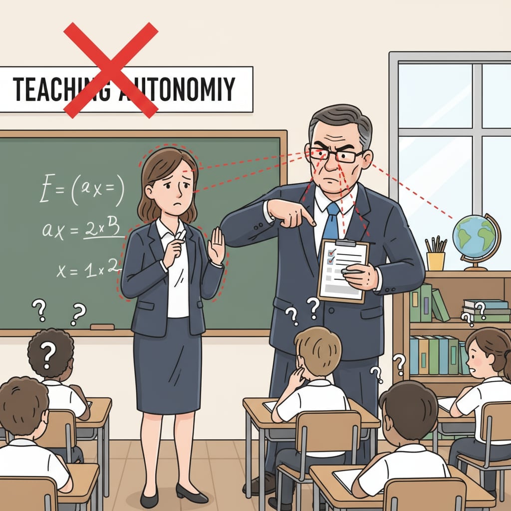 Classroom scene showing micro - management affecting teaching autonomy