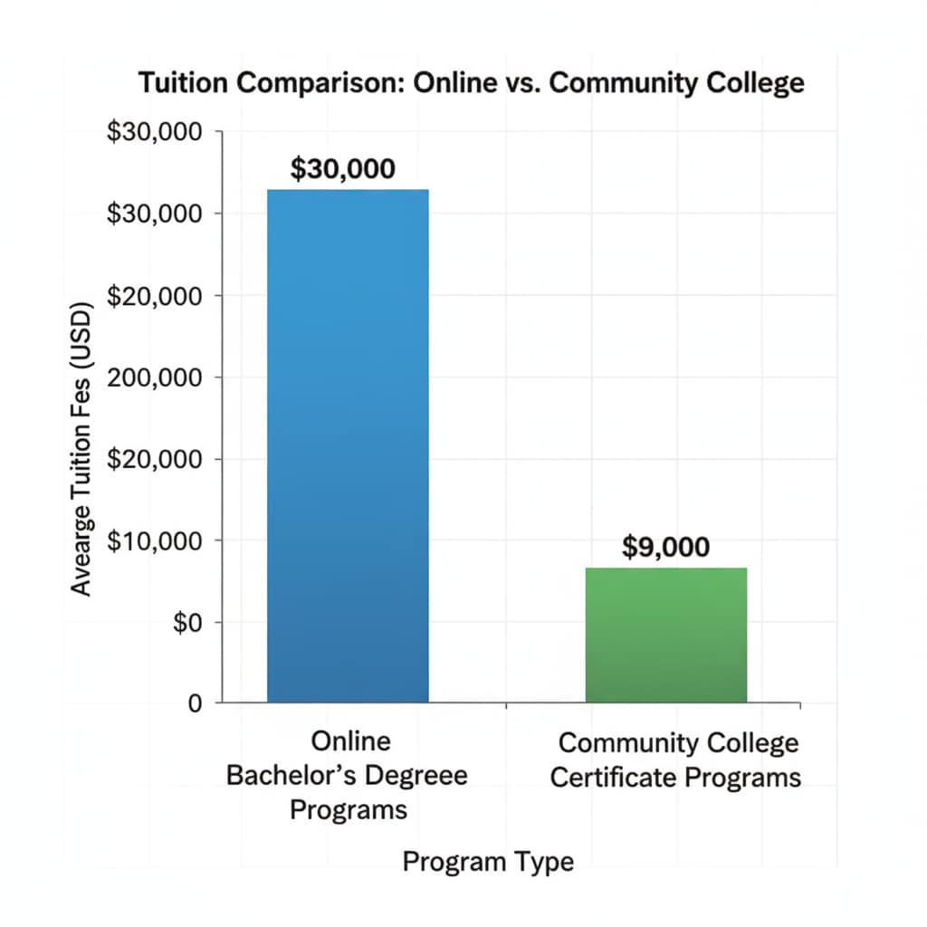 Comparison of tuition fees for online bachelor's degrees and community college certificates for educational choice analysis.