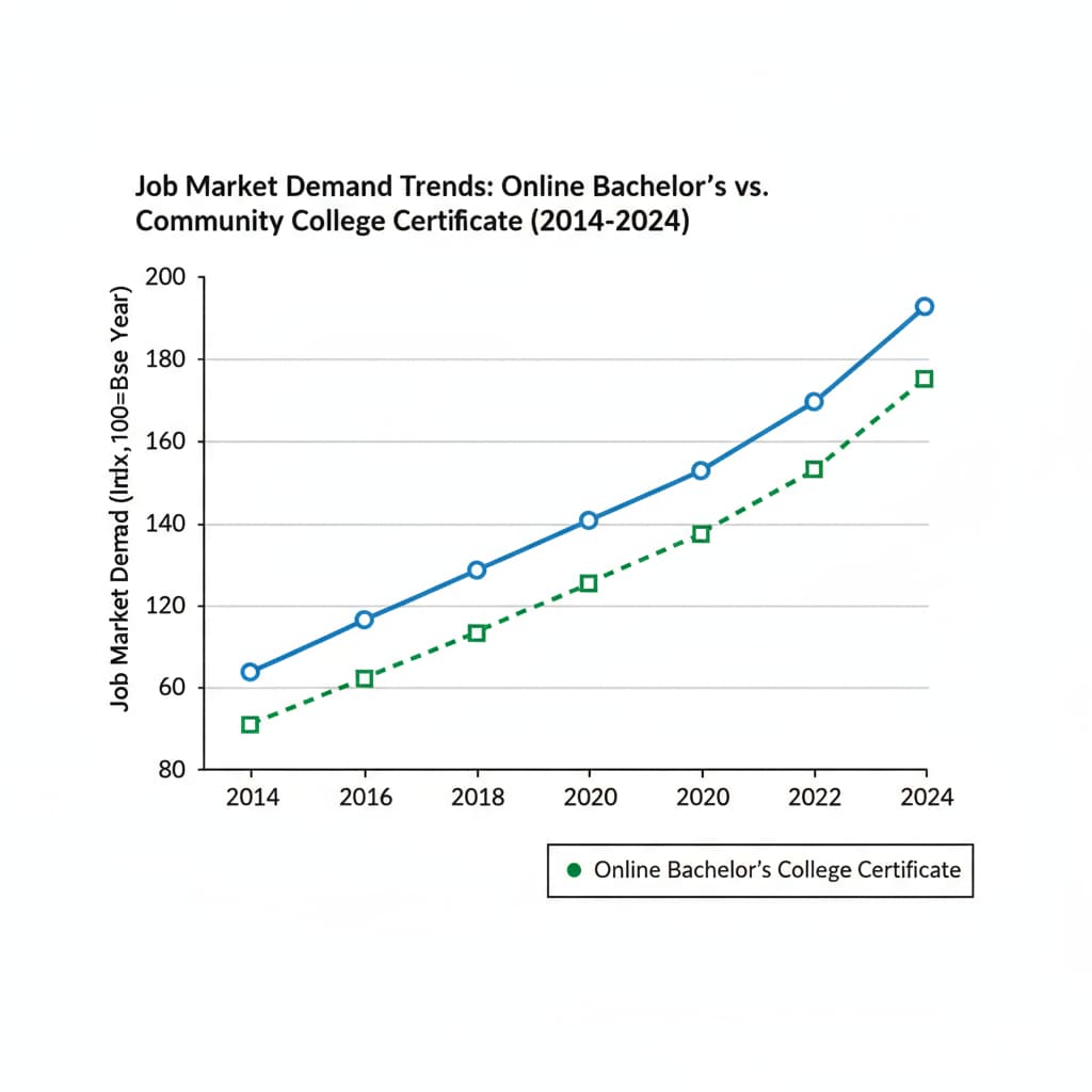 Job market demand for online bachelor's degree and community college certificate holders relevant to educational investment decisions.