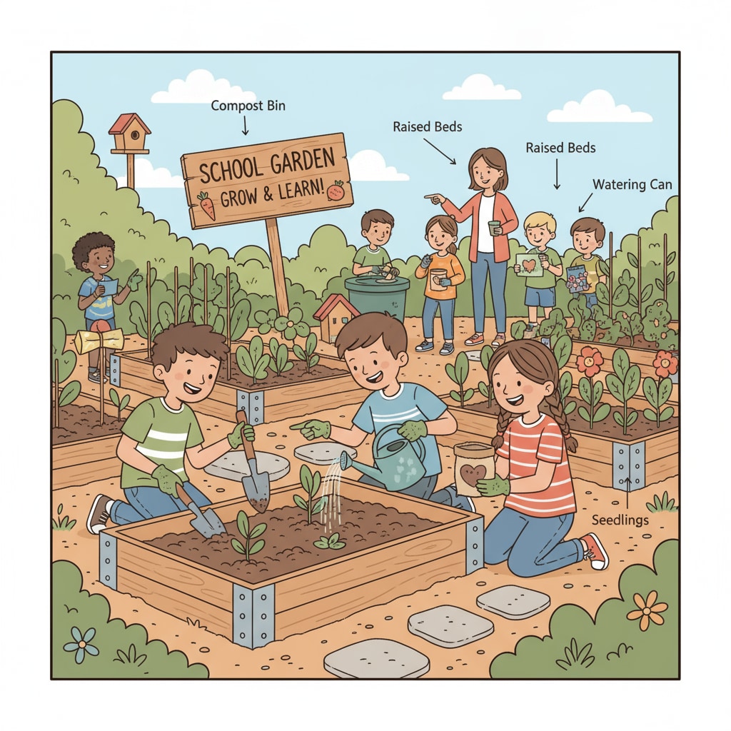 Students collaborating in the school garden for practical learning.