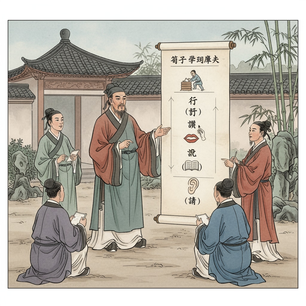 Xun Kuang discussing his learning hierarchy theory related to learning theories, Cone of Experience, learning hierarchy, and experiential learning