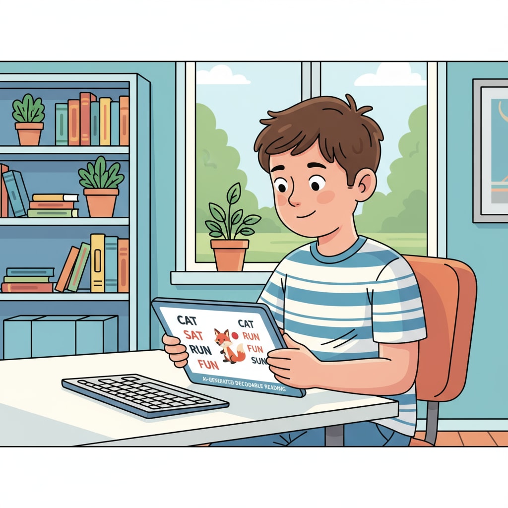 A student using AI-generated decodable reading materials for educational purposes