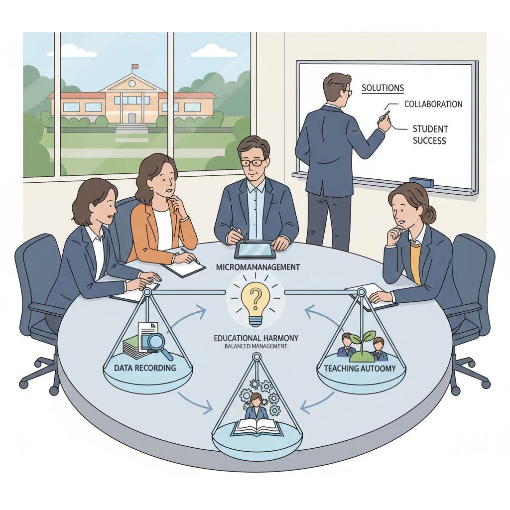 Teachers and administrators collaborating to address issues of data recording, micromanagement, and teaching autonomy