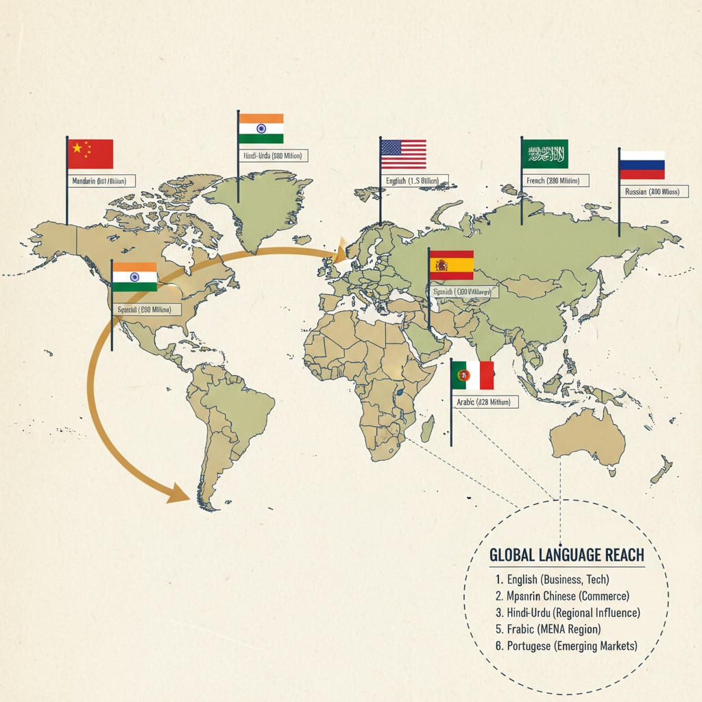 World map indicating popular languages for multilingual learning prioritization.