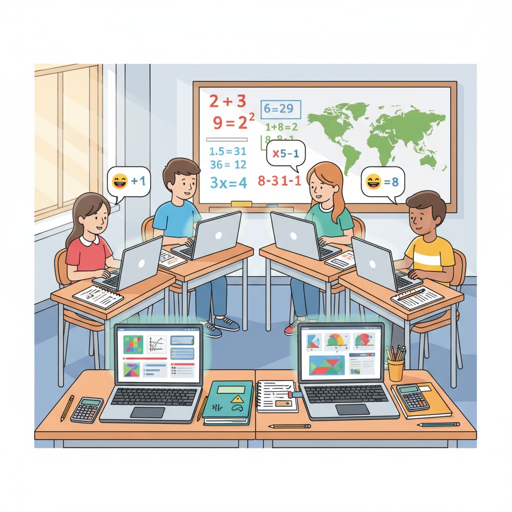 Students using online learning platforms to study high school math