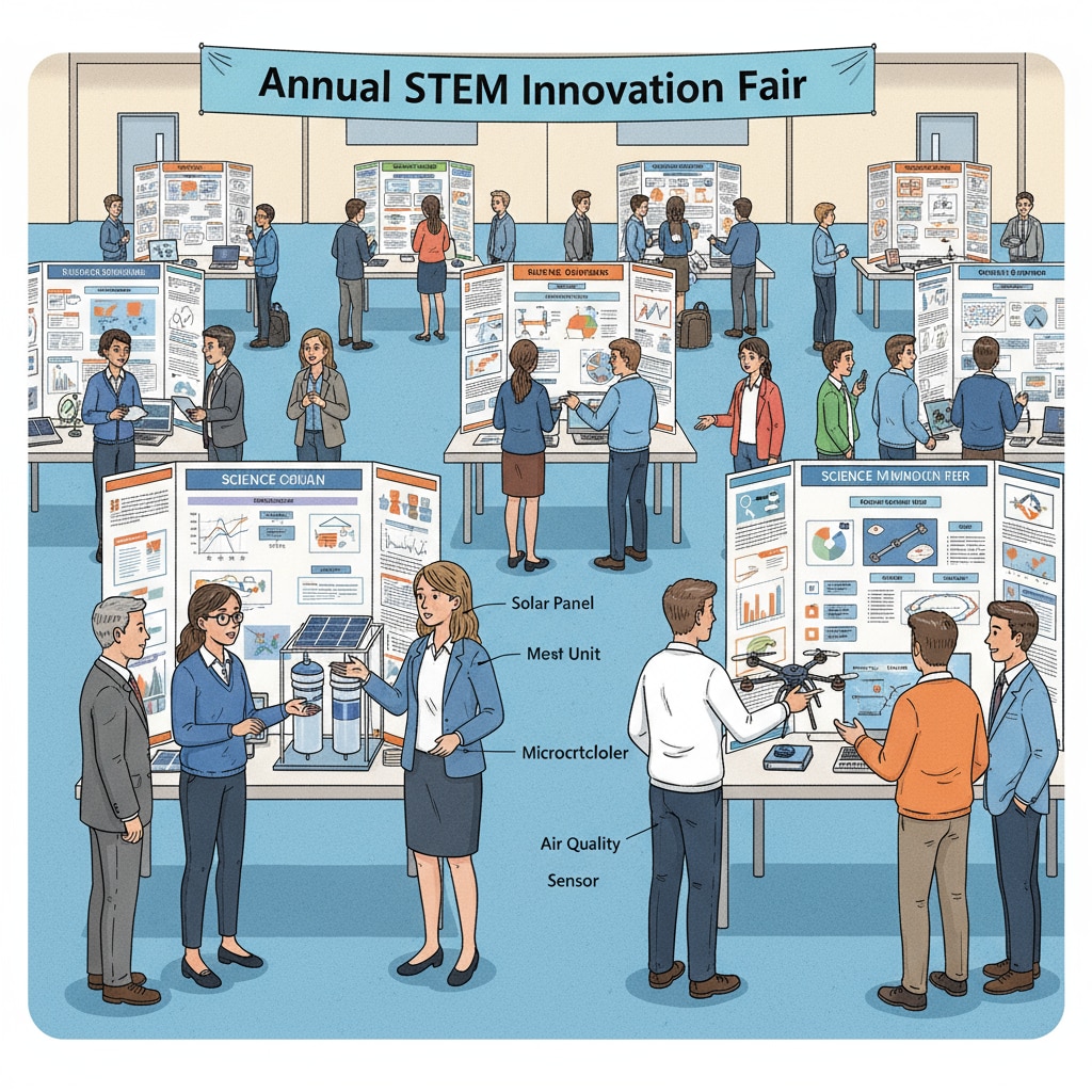 High school students participating in a STEM science fair for college applications