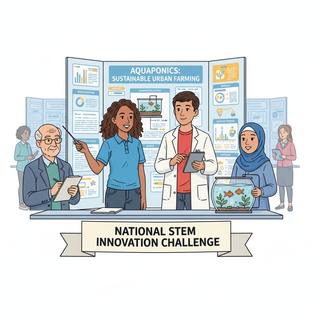 Students presenting their STEM project at a science competition for college applications